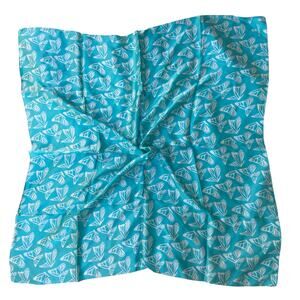 Llardo 100% Silk Scarf Blue Teal Butterflies 33” x 32.5” Classy Old Money Preppy